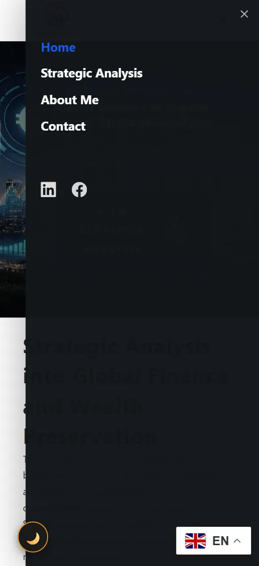 Kolaksazov Digital - mobile navigation menu light mode with dark mode toggle button