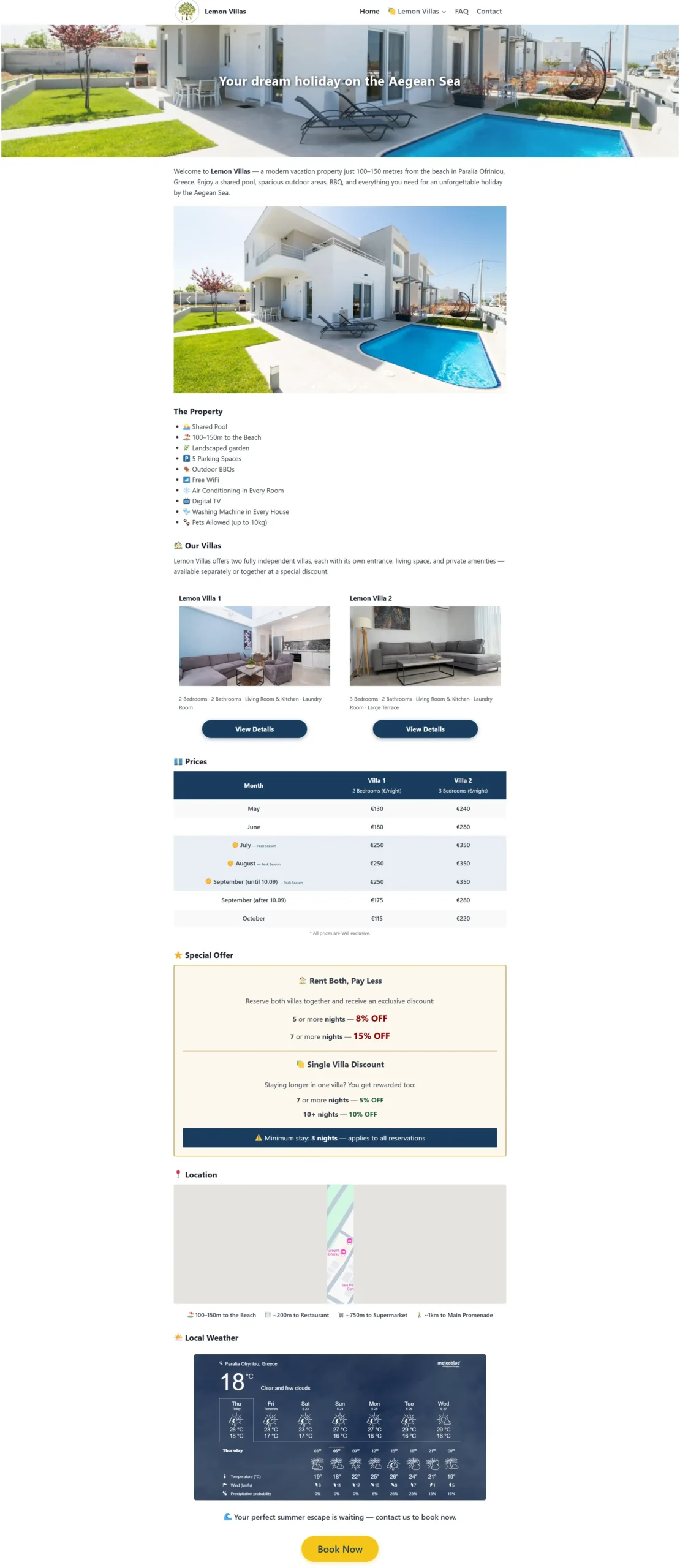 Lemon Villas website homepage - vacation rental property in Paralia Ofriniou, Greece